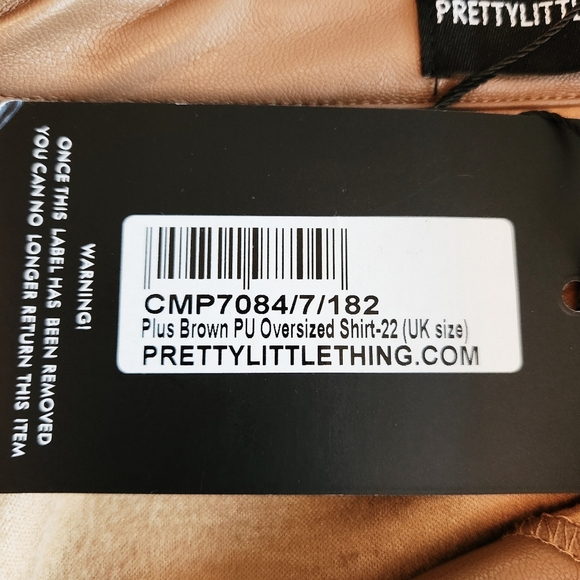 PrettyLittleThing NWT PU Brown Oversized Shirt Jacket Plus Size 1X Fall Casual - Picture 6 of 8